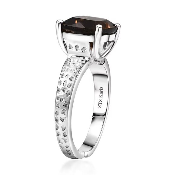 Karis Brazilian Smoky Quartz 4.30 ctw Ring in Platinum Bond Size 8 - Picture 5 of 5